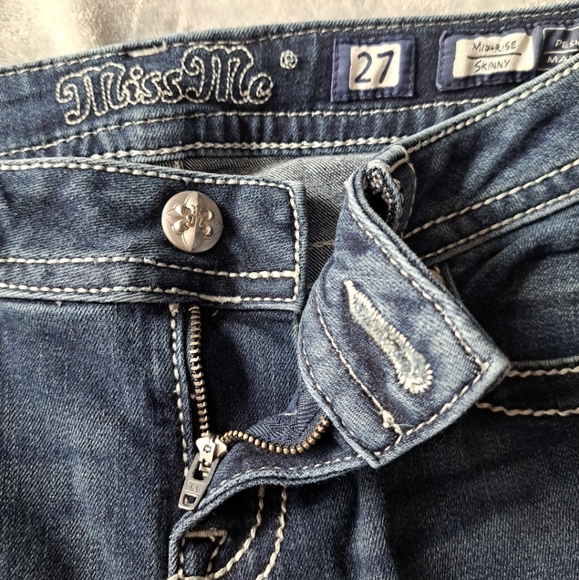 Miss Me Jeans Womens Standard Skinny Straight Leg Mid Rise Blue Sz 27 Inseam 28 - Picture 5 of 15